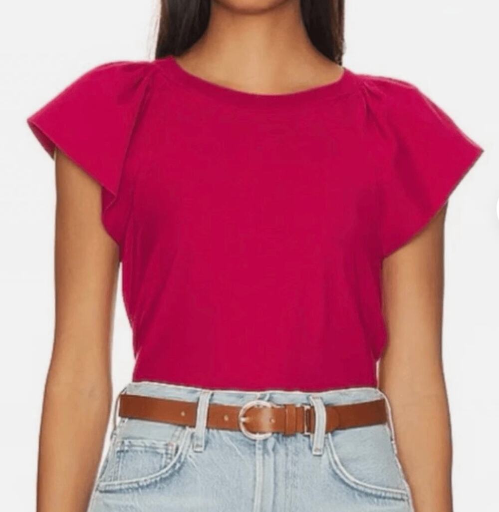 Nation LTD Lorna Flutter Sleeve Short Sleeve Tee Shirt Top Pink XS